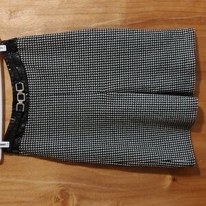 Vintage Morgan De Toi Houndstooth Pleated Stretch Skirt Black White Faux Belt S